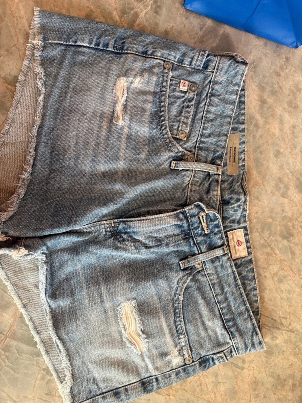 AG Adriano Goldschmied Light Blue Distressed Denim Jean Shorts